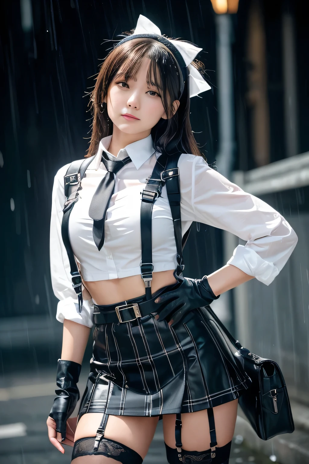 1 female, , high quality, masterpiece, Ultra-high resolution, , Cinema Lighting, , , 1 female, , high quality, masterpiece, Ultra-high resolution, , Cinema Lighting, , , And the suspenders with the cranes flying　　　Moderate breasts　 　 　　　　Large Breasts　 　 　　　　Small face　 　　　holster　　　　　　　 Lying in bed　Looking up　　　　Sweat 　　　belt　buzzer　脇Sweat 　Black Hole Gloves　suit　　　　 　garterbelt　Leg Links　Belt on trousers　　holster　 　　Hands behind your back　 Anxious expression　Looking up　Anxious face　Knee-high　Knee socks　Knee-highソックス garterbelt　garter　Garterbelt on thighs　Checkered mini skirt　Necktie Headband　ribbon　Panty shot　Skirt gap Armament　Handgun　handcuffs　Cable ties　Leg holster　holster 　　Hands behind your back　 Anxious expression　Looking up　Anxious face, legs apart　Armament　　Cable ties　Leg holster　holster　See-through clothing　heavy rain　Getting wet in the rain