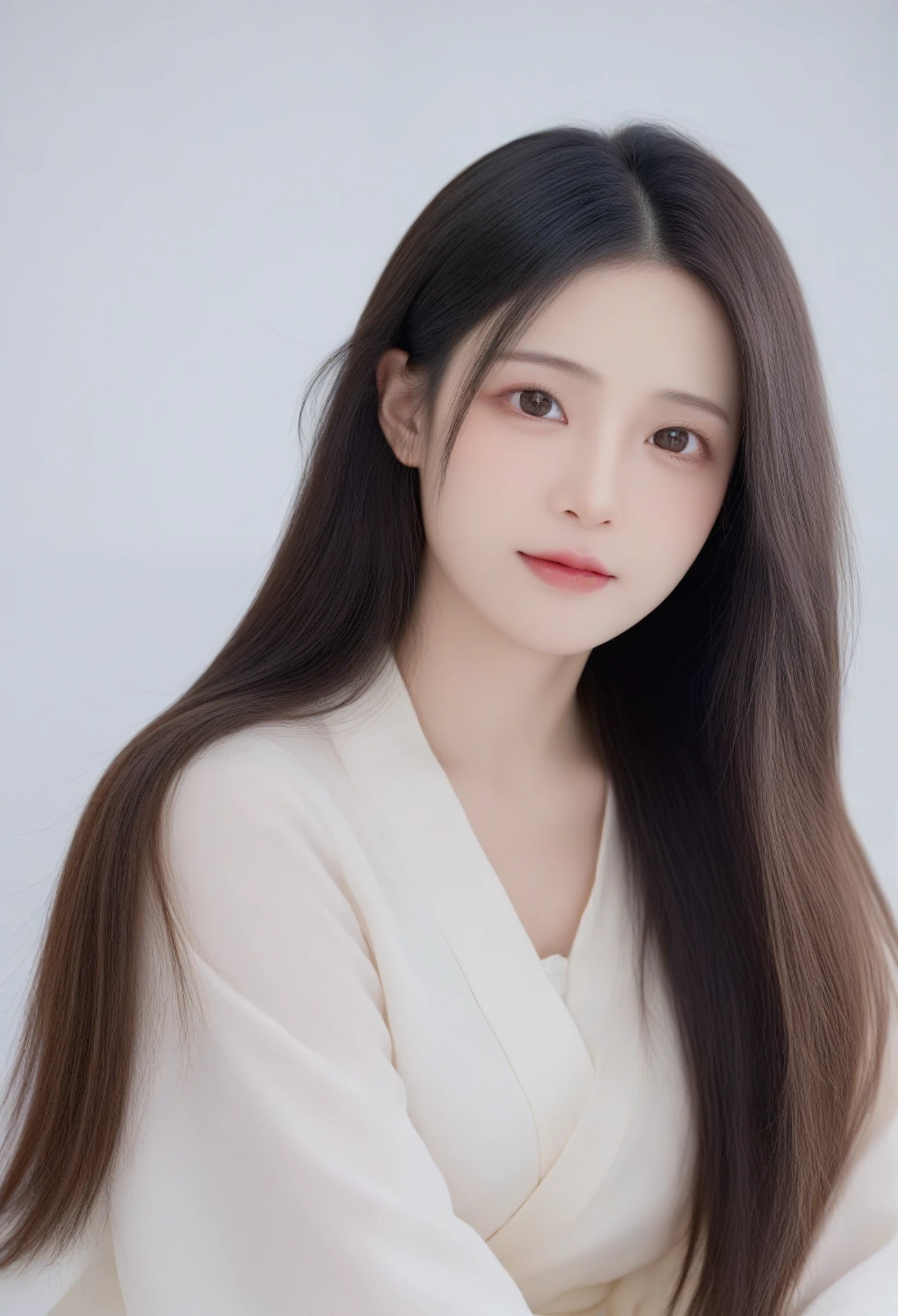 beautiful Japanese woman with long hair , white background