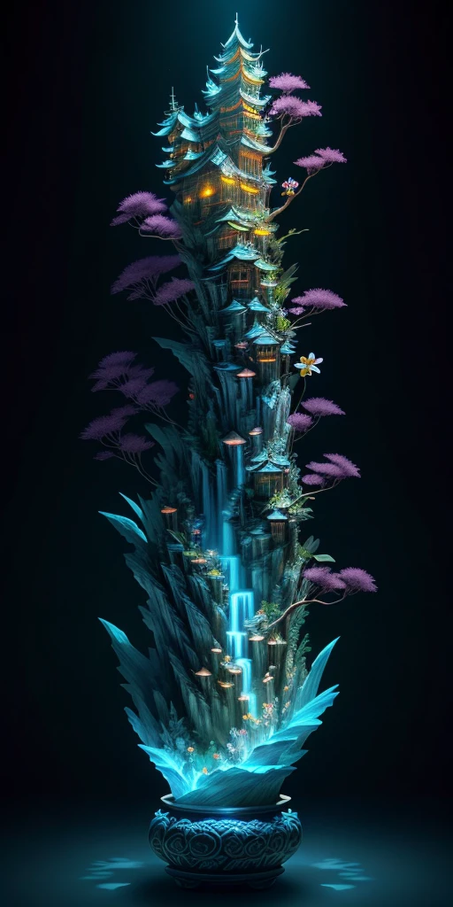 best quality, realistic, photorealistic, ultra detailed, "Mountain of Flower and Fruit+Fairy+Chinese Architecture" highly detailed carving on "southern ice" porcelain,Ultra wide angle,Accent Lighting,Volumetric Lighting,backlighting, (detailed light),((an extremely delicate and beautiful)),dramatic_shadow,ray_tracing,hdr