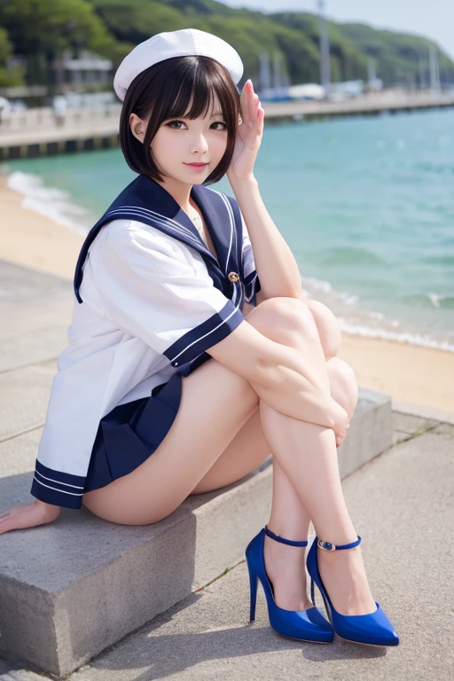 Sailor suit、High heels、Beautiful feet、sexy、salute、Bob Hair、anime、beautiful girl