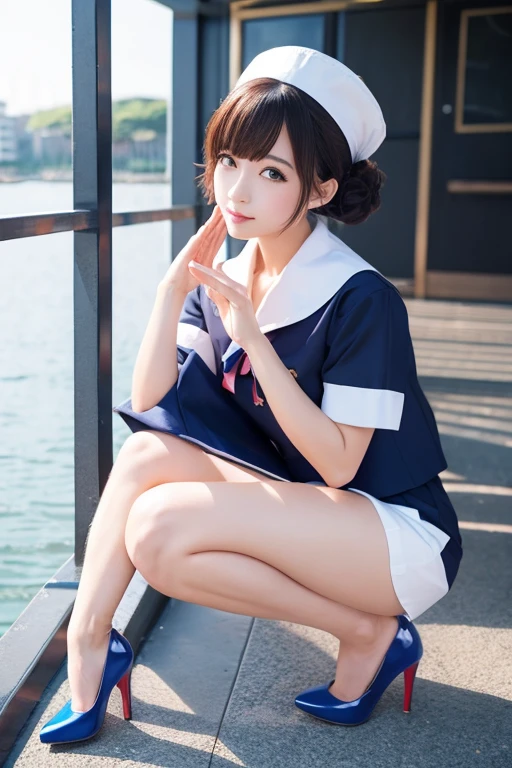 Sailor suit、High heels、Beautiful feet、sexy、salute、Bob Hair、anime、beautiful girl
