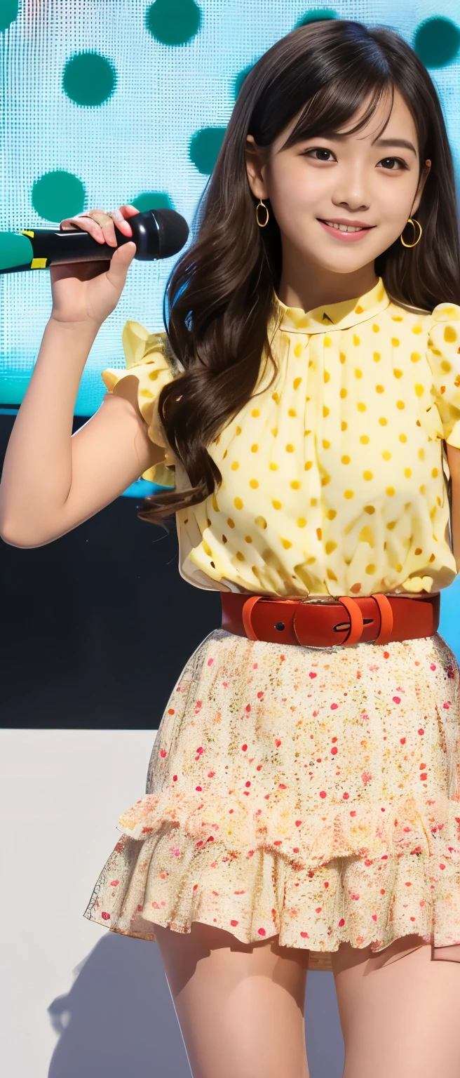 Cute Teen Idol Girl、whole body、Good style、、、、、、、、、、Thick legs、Romantic polka dot tight dress(Red、blue、yellow、green、orange)、、Cool girl face、、cyber belt
