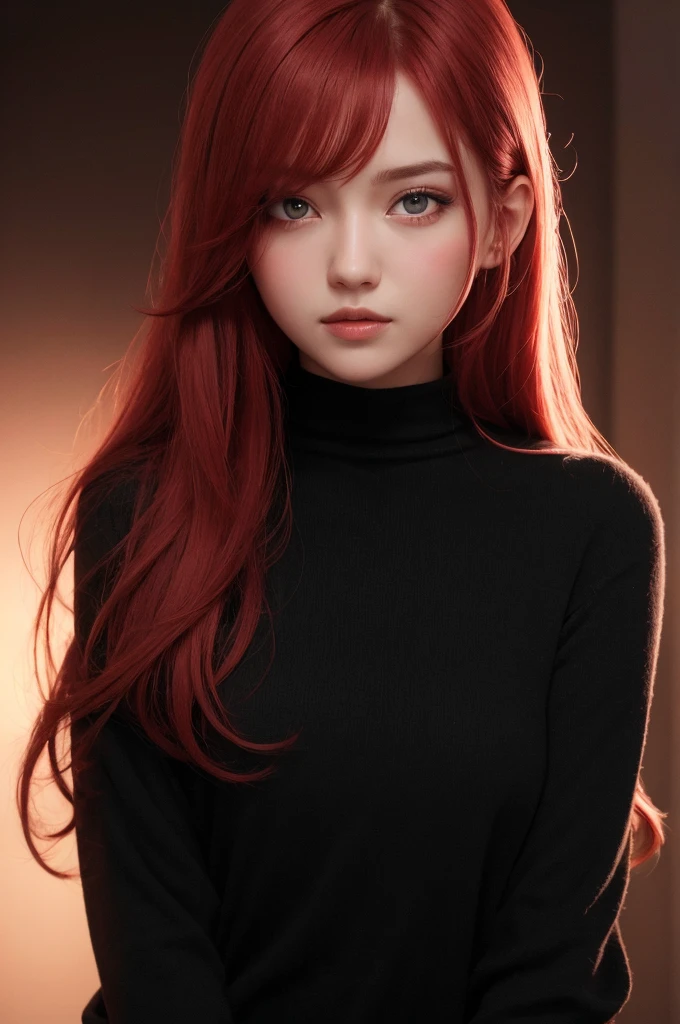 1girl, star eye, blush, perfect  lighting, red hair, Eyes red, engine unreal, side-lighting, face detailed, bangss, shining skin, simple background, darkness background, sexy look