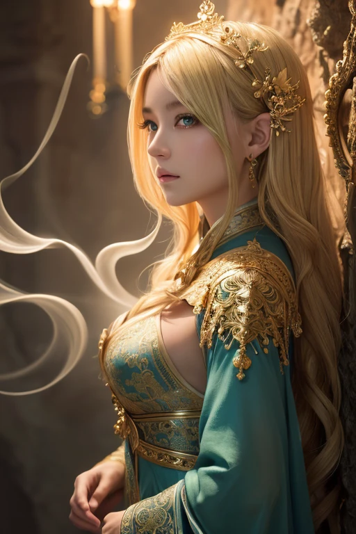 ((最高masterpiece,Ultra-high resolution, high resolution, 8k, Fractal Art,Octane, Fantastic,Aesthetic,Intricate details))
This is a realistic fantasy art piece featuring a realistic Goddess of Light, Fractal Artが美しい,A faint swirl of smoke, And the beautiful blonde European goddess makes for an interesting composition.,A woman with a spiritual inspiration that seems to emerge from the depths of darkness,she face is expertly sculpted, Elegant and sophisticated features with perfect shading and realistic skin texture. sheのヘアスタイルは未来的なFractal Artを模している,Extremely innovative,she (Green and crystal eyes) It's wonderful.、It is the focus of this image. (she eyes extremely detailed, Beautiful attention to detail, macro). she eyes feature intricate detailing with clearly defined irises and bright sclera. sheはクラシックな模様のロングドレスを着ている,Long sleeve,詳細で宝stoneで作られたドレス,soft lips are smooth and very puffy, sheの肌は淡い紅潮と華麗なクラシカルな模様で飾られている. she long gown is stunning and expensive, Made of pure flame and brilliant light,光の中できらめく華やかな宝stone. she billowing gown glitters from the flames and features a delicately and intricately embroidered bodice with wisps of flames running across it. Include fantasy elements such as bumps, stone, Fiery Iris, silk, And an interesting background. Include magical creatures such as birds and butterflies that give off a magical and mystical aura.. Lighting: Enhance your artwork with the latest lighting trends. camera: Use dynamic composition to create tension and excitement. Take inspiration from current masters of the fantasy genre, Including popular artists on Artstation and Midjourney. ((masterpiece))