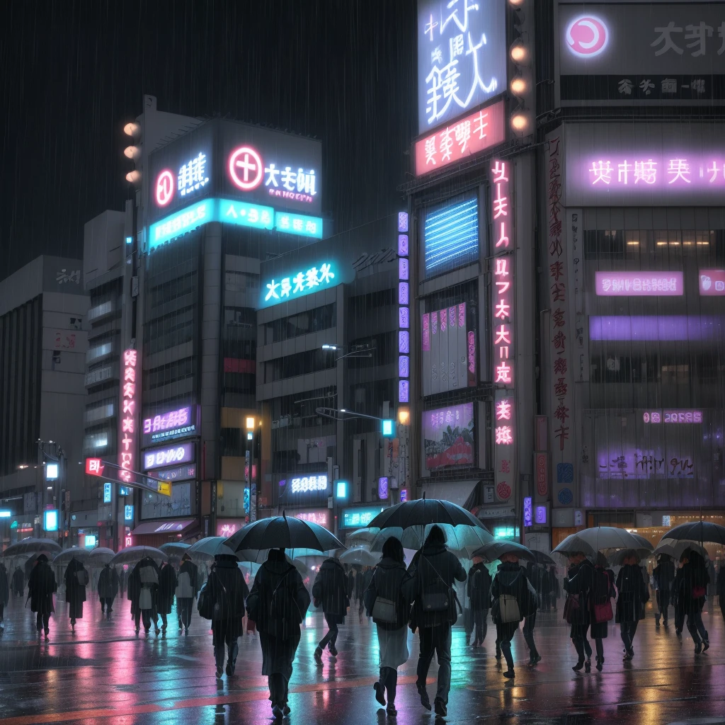 Alaafin walking in the rain in the city at night, Japanのダウンタウン, Japanの都市 at night, Japanのサイバーパンクストリート, ネオンTokyo, Japanのネオンサイン, Tokyoアニメシーン, Tokyo、Japan, Tokyoの街並み, Japanの都市, Tokyoは未来的で清潔, 夜のJapan, Tokyo 秋葉原 街並み, Shibuya Ward, Tokyoの夜は大雨, 夜のTokyo (bad-image-v2-39000, bad_prompt_version2, bad-hands-5, EasyNegative, of_DeepNegative_v1_4T, bad-artist-anime:0.7),(worst quality, low quality:1.3), (depth of field, blurry:1.2), (greyscale, monochrome:1.1), nose, cropped, lowres, text, jpeg artifacts, signature, watermark, username, blurry, artist name, trademark, watermark, title, (tan, muscular, , , , , toddlers, chibi, sd character:1.1), multiple view, Reference sheet, long neck
雨が降る夜のTokyoの街並み。Neon-lit buildings and store signs are reflected on the wet road surface.。Person walking with an umbrella々comes and goes、Car lights are visible from afar。In the background, the full moon is thinly hidden by clouds.、There is a moist and quiet atmosphere。The image shows a young man wearing headphones and walking while engrossed in music.。The overall color tone is calm.、Urban yet relaxed atmosphere。