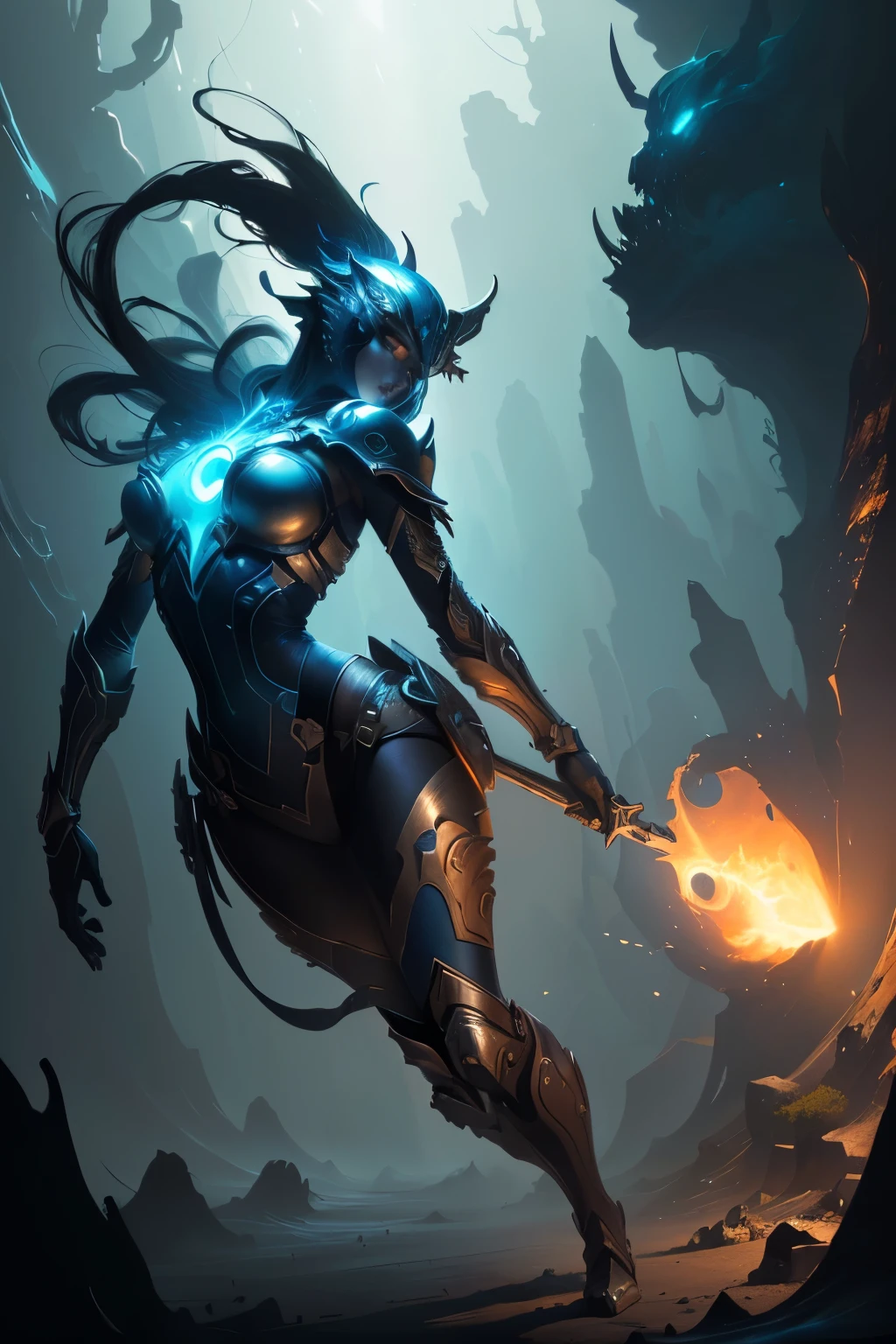 masterpiece, best quality, (extremely detailed CG unity 8k wallpaper), (best quality), (best illustration), (best shadow), absurdres, realistic lighting, (Abyss), beautiful detailed glow, art by PeterMohrBacher,