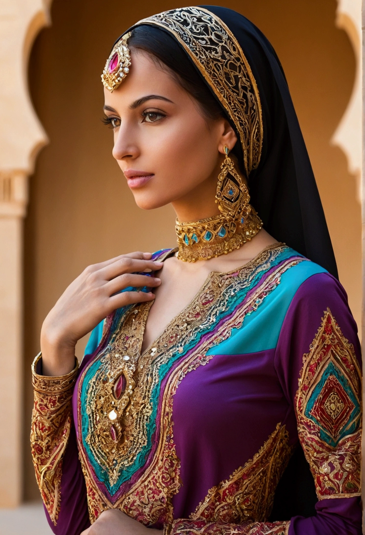 Femme avec des vêtements moulant, arabe, sans soutif,