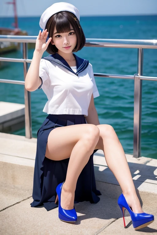Sailor suit、High heels、Beautiful feet、sexy、salute、Bob Hair、anime、beautiful girl