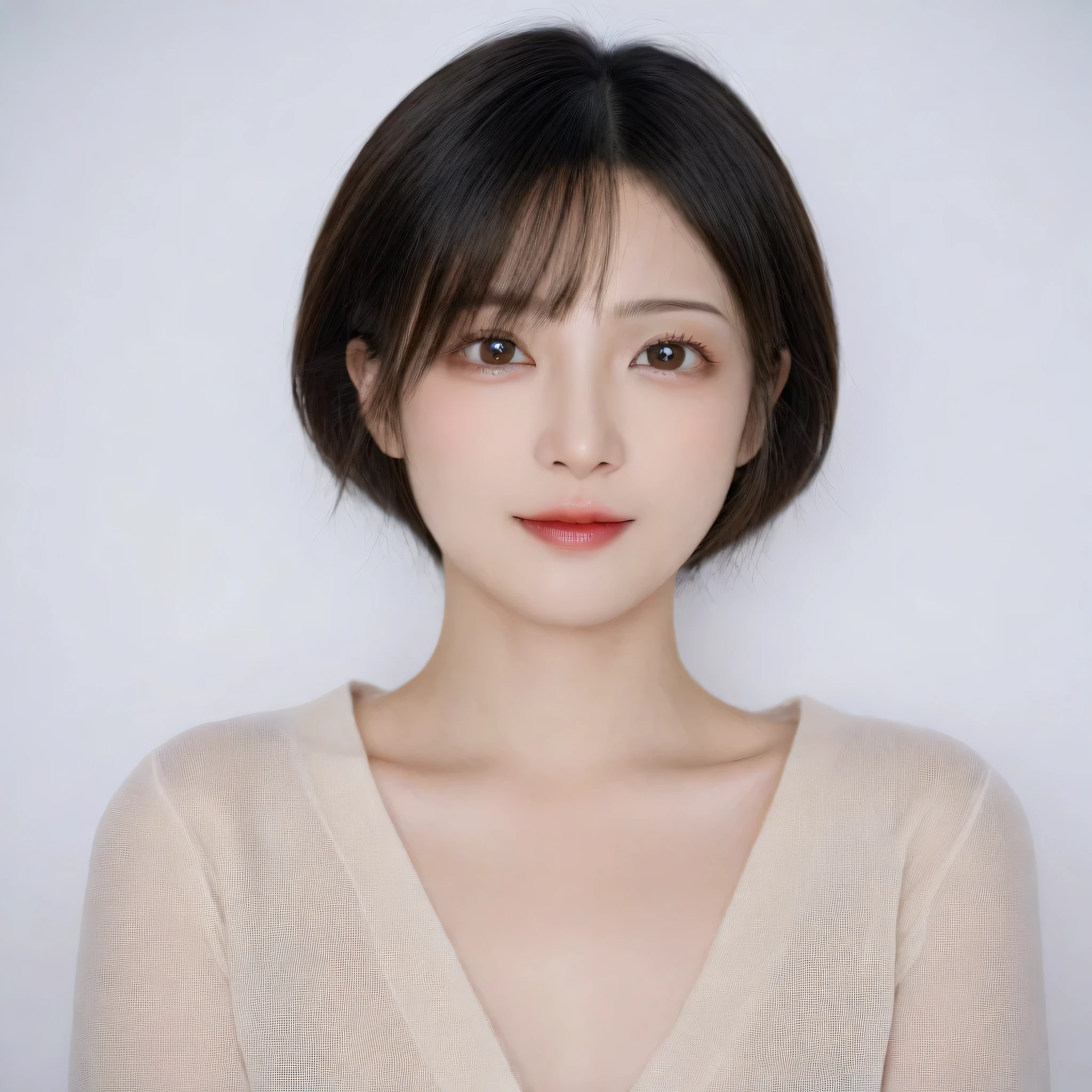 beautiful Japanese woman with short hair , white background