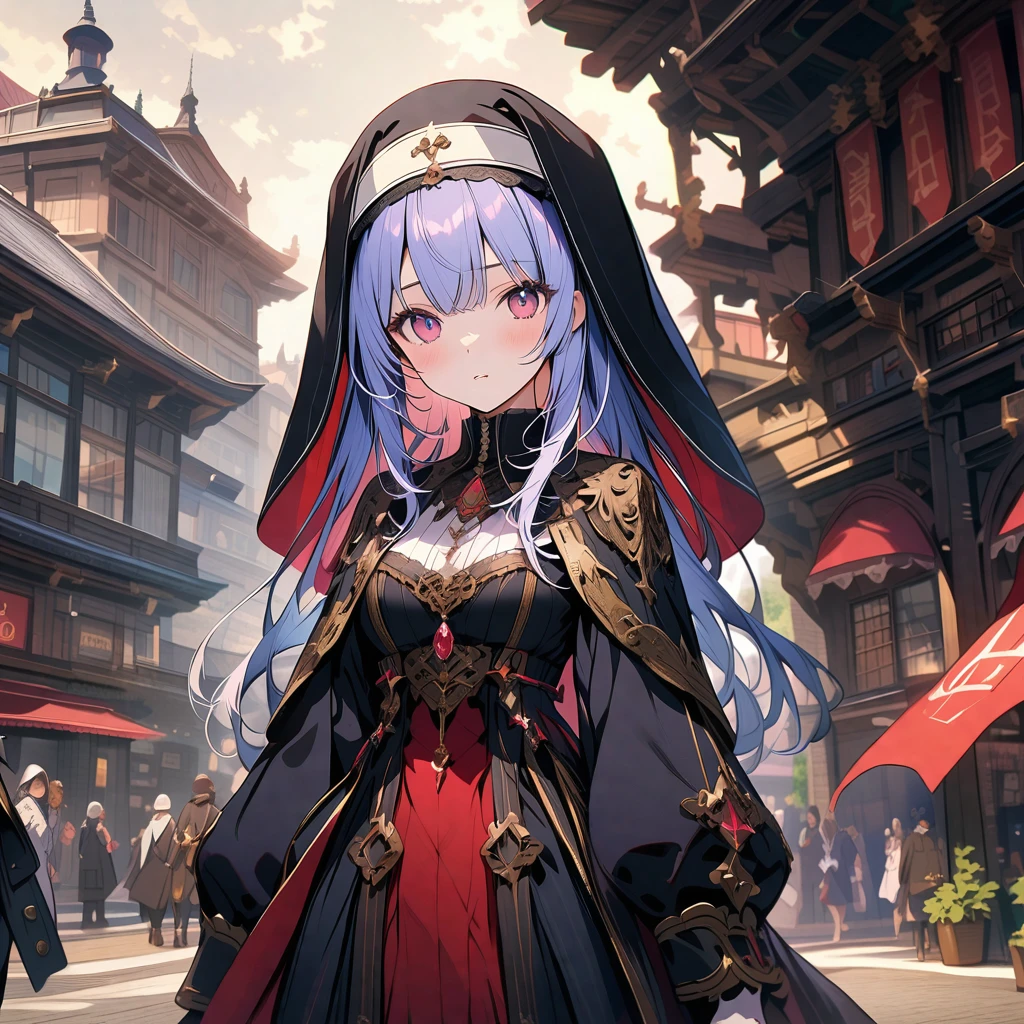 Nun transforming into a cat monster, dawn sky, detailed background, detailed writing, 4k, UHD, absurd, ultra quality, masterpiece,