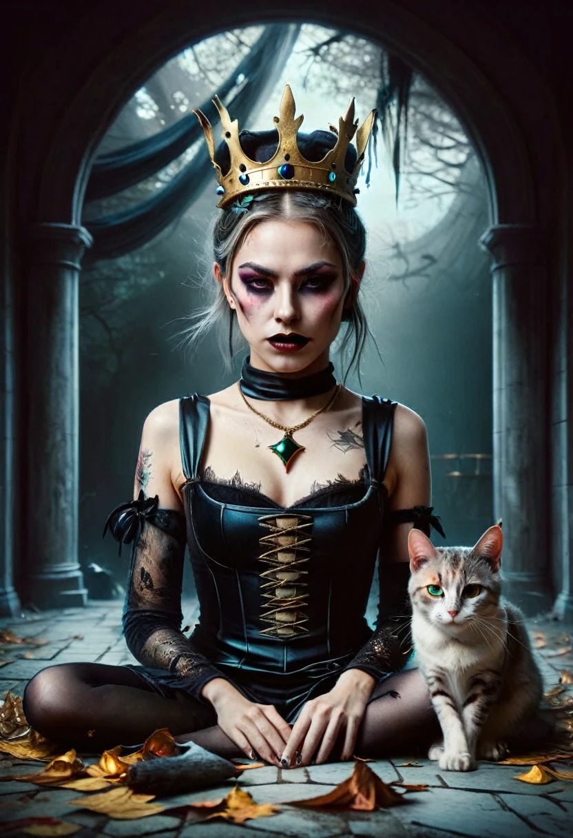 a medium quality digital illustration of "The English crown, Sick Obsession, Surreal Catgirl, Victory Over the Fallen Foe" featuring emil melmoth, fantasy, surrealism, vibrant colors, detailed, character design, dark fantasy, gothic aesthetic, mystical, haunting, digital art, 4k resolution