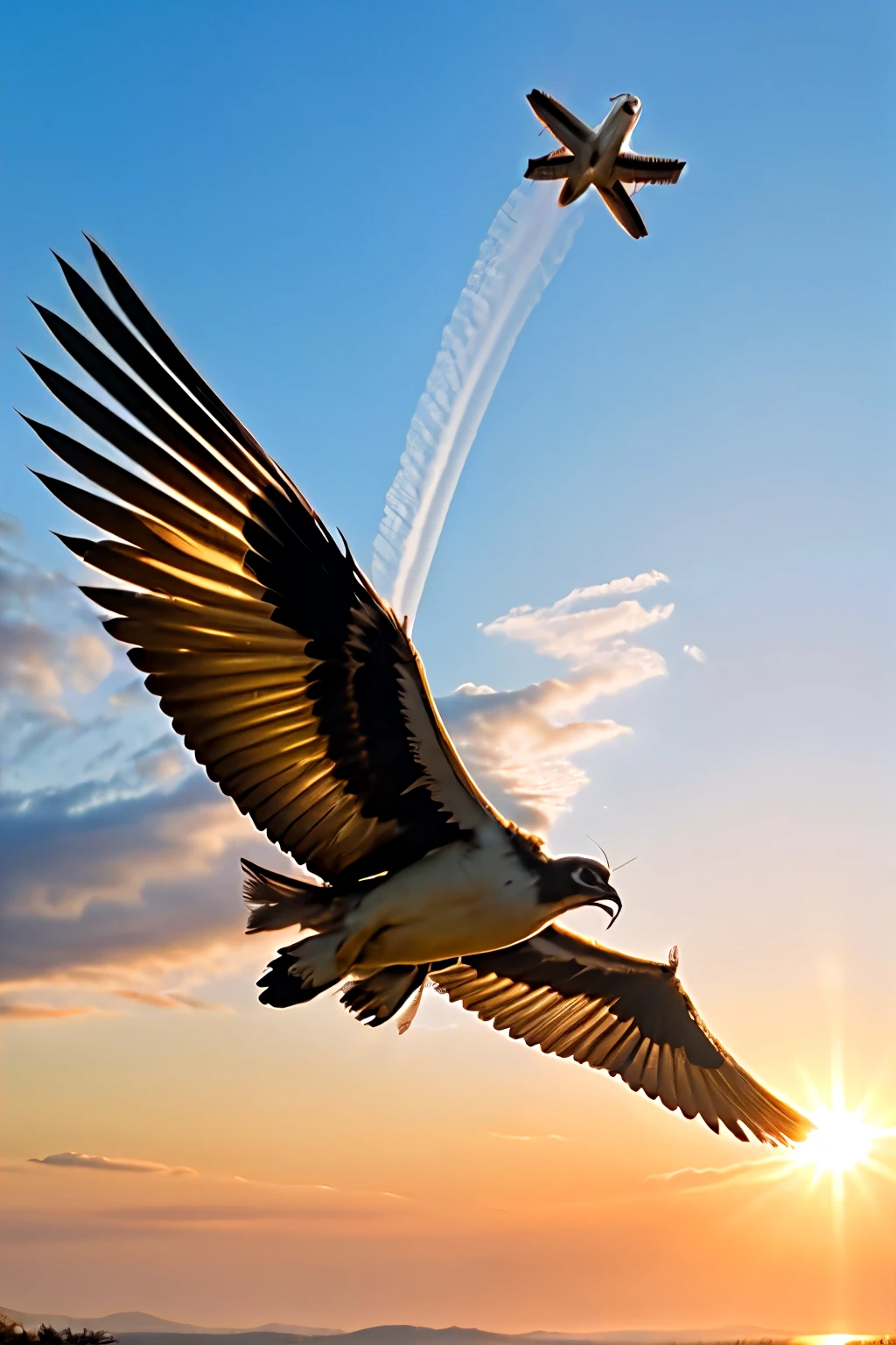 Generate an image featuring the 'FOTOGRAPHAR' logo. The logo should have golden wings and appear to be flying. The wings should be spread wide, showing motion as if the logo is soaring through the air. Use a bright, clear sky as the background with a few fluffy clouds to enhance the feeling of flight. The golden color of the logo should shine brilliantly, reflecting the sunlight. Add a slight motion blur to the wings to emphasize the movement. The overall image should be dynamic and energetic, capturing the essence of flight.