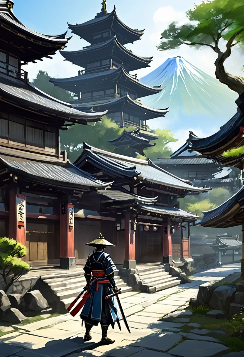 concept-арт самурая, in midcore style for MMORPG, sketch, concept, Samurai, Japanese Setting