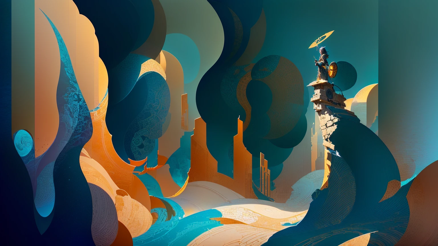 masterpiece, best quality, (extremely detailed CG unity 8k wallpaper), (best quality), (best illustration), (best shadow), absurdres, realistic lighting, (Abyss), beautiful detailed glow, art by PeterMohrBacher,Landscape composition