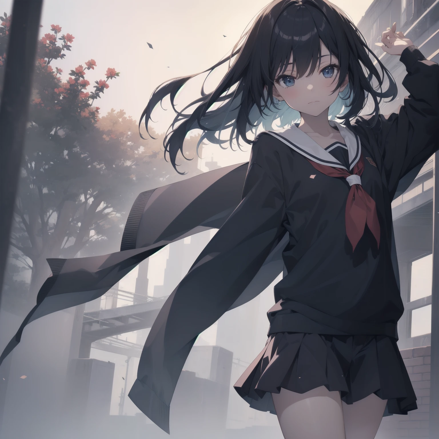 ultra-absurdres-Top quality by artist God, ultra-detailed, high resolution, anime moe artstyle, best anime 8k konachan wallpaper, pixiv contest winner, pool:2810, perfect anatomy,break, 1girl, (Please draw a girl walking sleepily to school alone. )break,(Solo,little female, 13-year-old:1.3),Full limbs, complete fingers,a junior high school student, (very short hair), short cut, flat chest, , small butt, small black eyes, beautiful detailed eyes, well-proportioned iris and pupils, expressive eyes, highres detailed hair, soft expression, salor school_uniform, sailor collar, serahuku, bow, pleated skirt,(Detailed Lighting), (Detailed background), in the School commute route. break,super detailed skin, Best cinematic lighting powered by famous artist, 8k,beauty illustration,photoshop_(medium),very aesthetic,break,((artist:nekotoufu )), artist:clamp ,artist:carnelian ,artist:kantoku ,
