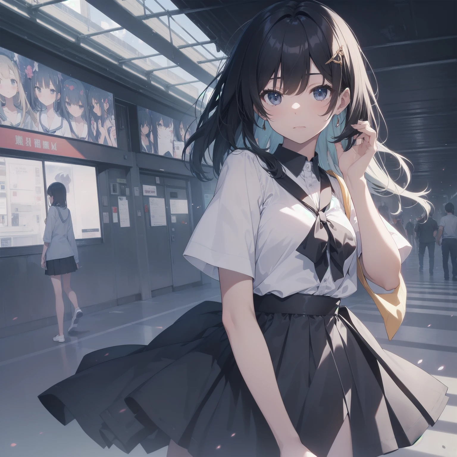 ultra-absurdres-Top quality by artist God, ultra-detailed, high resolution, anime moe artstyle, best anime 8k konachan wallpaper, pixiv contest winner, pool:2810, perfect anatomy,break, 1girl, (Please draw a girl walking sleepily to school alone. )break,(Solo,little female, 13-year-old:1.3),Full limbs, complete fingers,a junior high school student, (very short hair), short cut, flat chest, , small butt, small black eyes, beautiful detailed eyes, well-proportioned iris and pupils, expressive eyes, highres detailed hair, soft expression, salor school_uniform, sailor collar, serahuku, bow, pleated skirt,(Detailed Lighting), (Detailed background), in the School commute route. break,super detailed skin, Best cinematic lighting powered by famous artist, 8k,beauty illustration,photoshop_(medium),very aesthetic,break,((artist:nekotoufu )), artist:clamp ,artist:carnelian ,artist:kantoku ,
