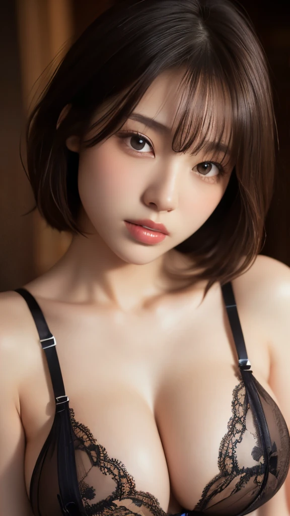 8k,Highest quality,(masterpiece:1.2),(Realistic),(Realistic:1.37),Ultra-high resolution,One Young Woman,smile,((Big Breasts)),Beautiful Eyes,(((lingerie))),Perfect body,Perfect Fingers,Professional Lighting,gravure,Detailed face and skin texture,fine grain,RAW Photos