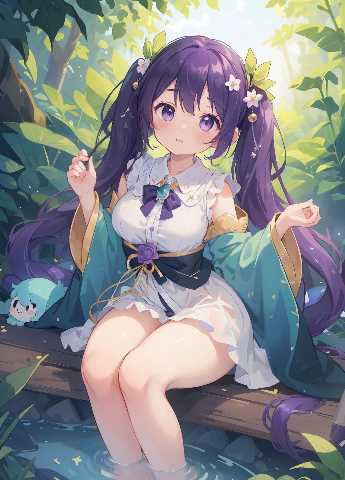 (masterpiece、Highest quality、Highest quality、Official Art、Beautiful and beautiful:1.2)、(One girl:1.3)Hatsune Miku、Twin tails,Beautiful breasts, Katsushika Hokusai, In 8K, she完璧を体現している, situation々And a fine witch, Similar to the Goddess of Heaven. Her figure shines with rainbow colors, As if the essence of the beauty of the forest was within her.. Her Eyes, Natural, wood々Unravel the mystery, Captivating all who gaze upon it. Her Flow, Purple hair cascading down like a moonlit waterfall, Adorned with pearls and jewels that rival the stars. but、What&#39;s really fascinating is her tarot cards.; 水生芸術のmasterpiece, Rolling with hypnotic grace, Each scale reflects a kaleidoscope of colors.. Whisper calls her the most beautiful in every way., Proof of royal lineage. she, surely, The epitome of witch perfection."