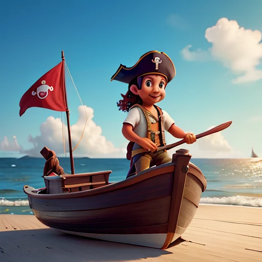 há um pirate em seu rowboat com um peixe em suas mãos olhando para o mar,pirate,rowboat,mar,portraite,artistry