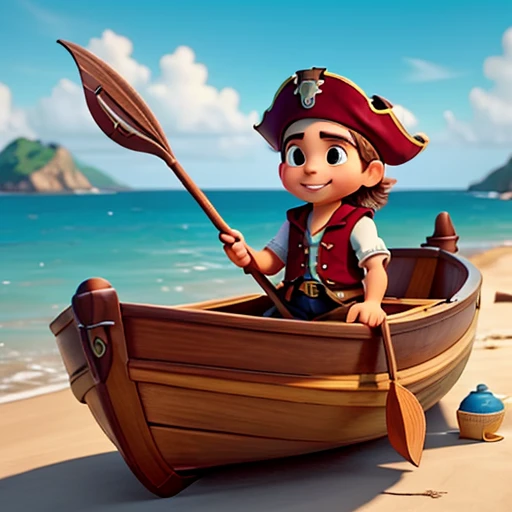 há um pirate em seu rowboat com um peixe em suas mãos olhando para o mar,pirate,rowboat,mar,portraite,artistry