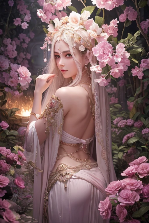 Title: The Dreaming Fairy of the Enchanted Forest
An exquisitely realistic artwork showcases a captivating fairy girl in the throes of a dream, resting serenely in the heart of a mystical dark forest. Her small nose and delicate features exude a cool vibe, contrasting the intricacy and depth of her ethereal form.
The upper body of this enchanting creature is revealed, displaying her translucent porcelain skin, shimmering under the vibrant, glowing backlit panels that encircle her. Surrounding her are anatomical plants bursting with rich, contrasting colors, their petals, leaves, and