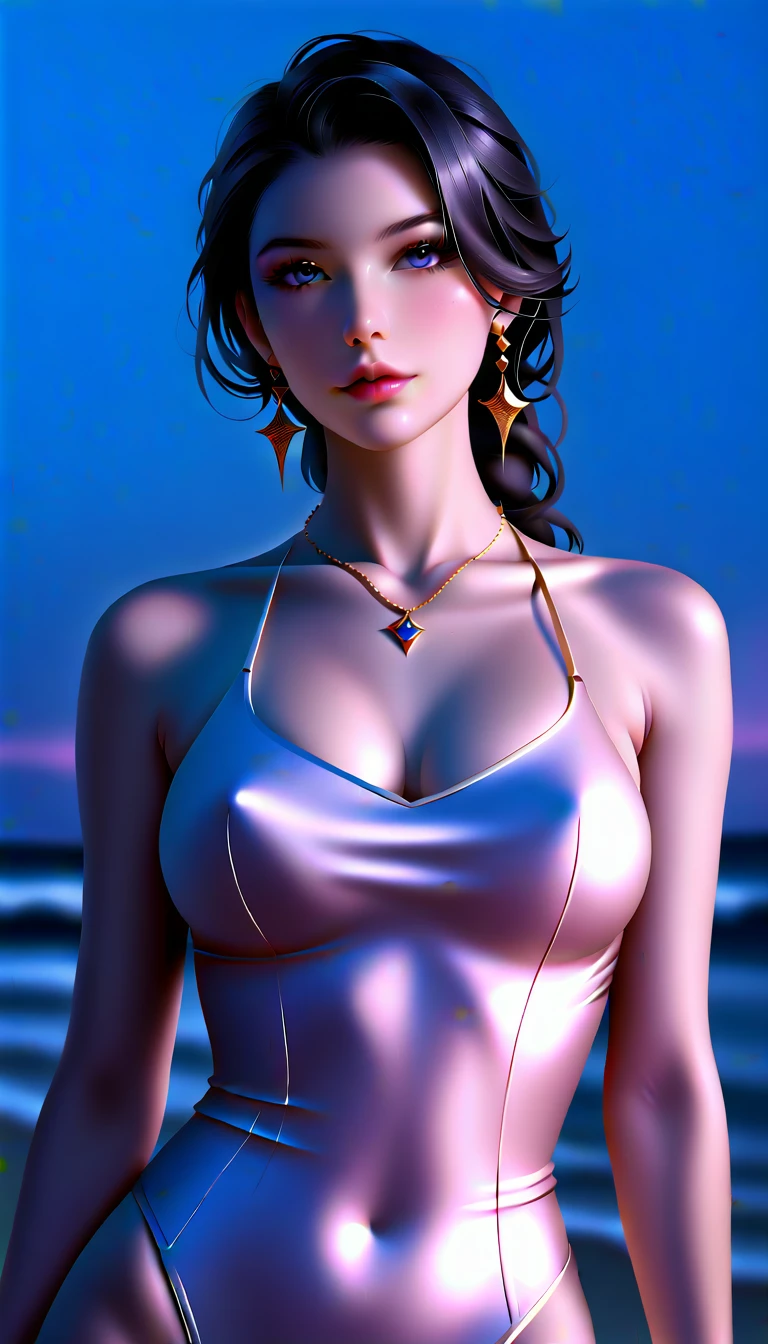 score_9, score_8_superior, score_7_superior, Masterpieces with up to 16K resolution,Highest quality,it is really amazing,Very detailed,Ultra-high resolution,(Ultra-realistic:1.1),(Realistic:1.1),Increased depth of field,Cinematic lighting,
Elegant Japanese MILF,
Long black hair,Ultra-detailed and beautiful face,Translucent white skin,Very detailedな肌,
(Elegant white swimsuit:1.1),
Bold design,Artistic design,Beautiful and detailed pattern,Detailed fabric texture,
Gorgeous necklace,Earrings,
(Bali Beach:1.1),(Dark beach at night:1.1),(Deserted beach:1.1),(A pitch black night sky with dark clouds:1.1),
(Dramatic Angle:1.1),