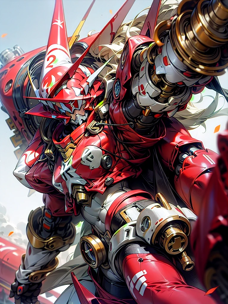 a close up of a robot with a large red and white body, gurren lagan, # mecha, concept art of omegamon, mecha anime, cool mecha style, modern mecha anime, getter robo, mecha art, ferra white mecha, an anime large mecha robot, super robot wars, mecha armor