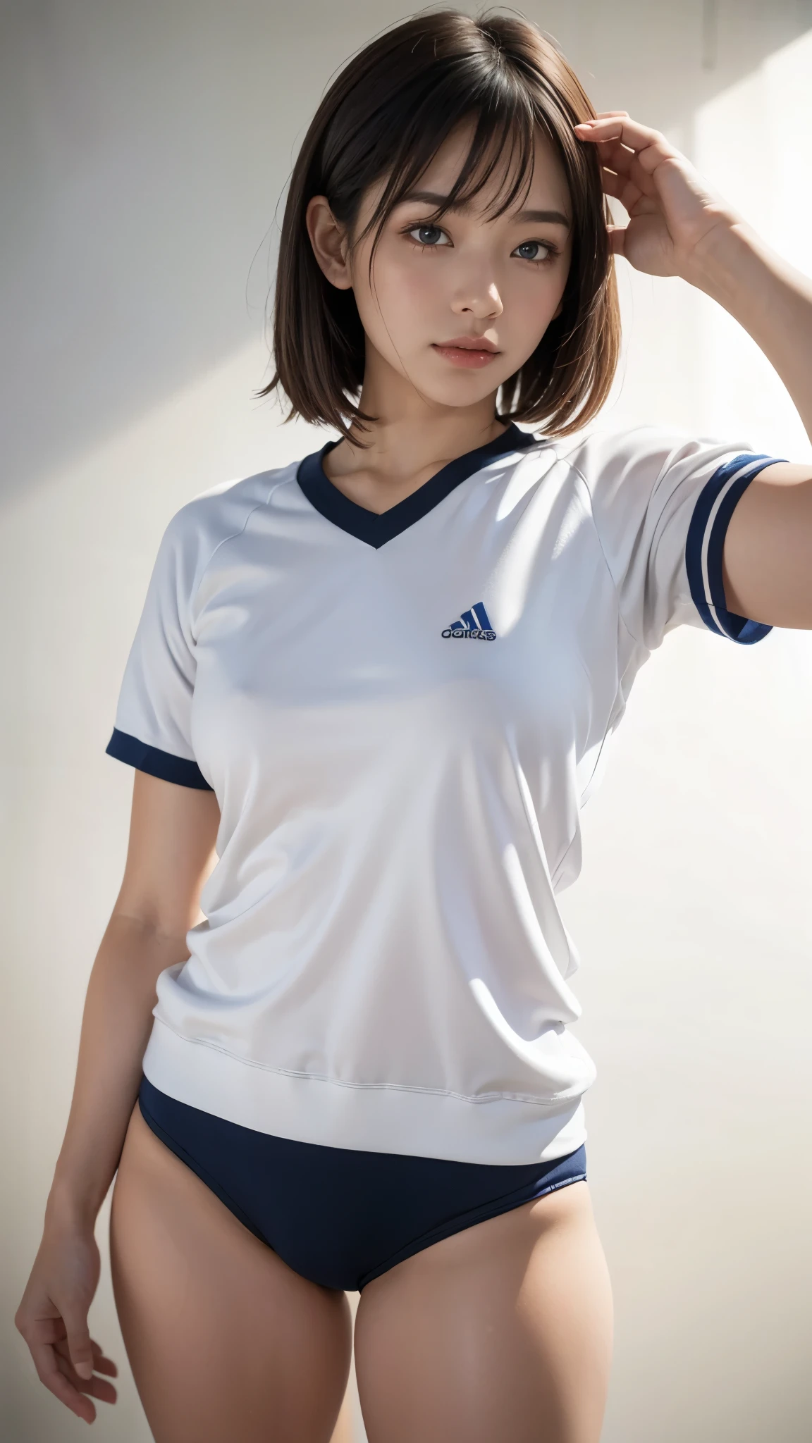 sporty short sleeves and shorts,japanese lady ,enter the whole body,RAW photo,women's athletics wear,best quality,realistic, photo-realistic, best quality ,masterpiece,an extremely delicate and beautiful, extremely detailed,2k wallpaper, Amazing, finely detail, 8k wallpaper,huge filesize , ultra-detailed, highres, extremely detailed,realistic, 8K, Ultra-High Definition, highest quality, ultra high resolution, (realistic:1.4), High quality texture