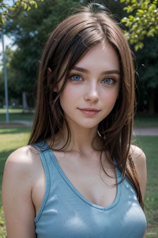Professional photography, 25 años , AGFA, nicole, 1 woman,brunette,casual blue eyes, looking_in_viewer, smile, argintina, buinos aires, en un parque, rinderizado de octanaje, Alone, rtrophto1
