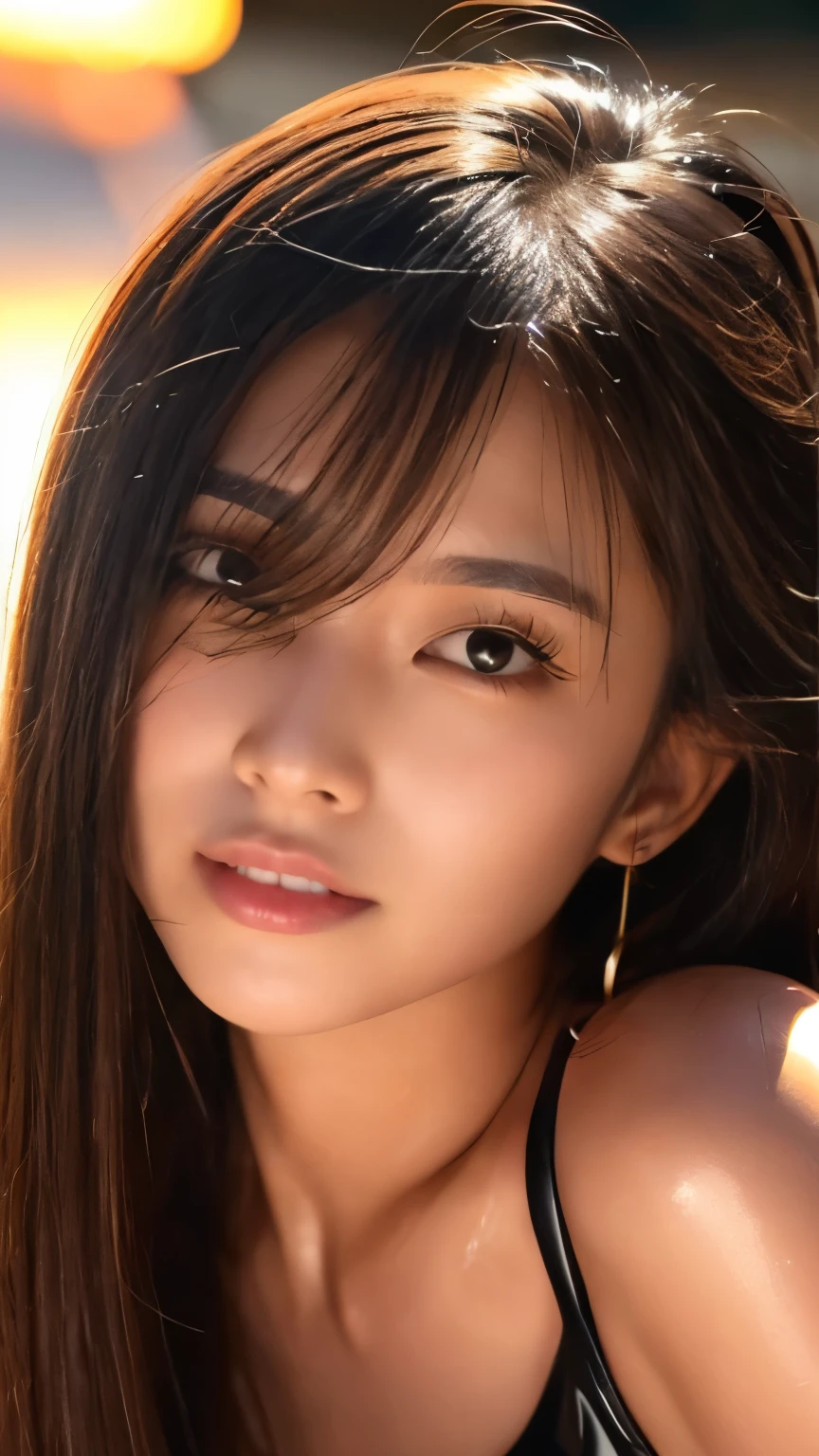 Thai Idol Mature Woman Age 25 Sexy and glamorous, Blonde with bangs スーパーシャイニーbright red lips Duck mouth Ultra-shiny metallic patent leather bikini blush ((Cyberpunk night city with shining laser beams)) Portraiture Looking into the camera ((dressing)) 蒸し暑くてSweaty光沢のある顔 Sweaty Sweaty, blushした Frontal eye contact Kissing Face Sit with your legs apart Cute Smile Portraiture masterpiece Big brown eyes Drawing from below (Soaking wet woman) (sunset) Expressions of Ecstasy ((Sunburned, Sunburn)) ((Mature Woman)) Smoky makeup with black mascara Black Swimsuit A shining face with heavy makeup Smoky makeup with black mascara