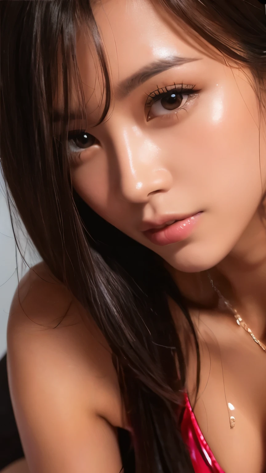 Thai Idol　Mature Woman　Age 25　Sexy and glamorous,　Blonde with bangs　スーパーシャイニーbright red lips　Duck mouth　Ultra-shiny metallic patent leather bikini　blush　((Cyberpunk night city with shining laser beams))　Portraiture　Looking into the camera　((dressing))　蒸し暑くてSweaty光沢のある顔　Sweaty　Sweaty, blushした　Frontal eye contact　Kissing Face　Sit with your legs apart　Cute Smile　Portraiture　masterpiece　Big brown eyes　Drawing from below　(Soaking wet woman)　(sunset)　Expressions of Ecstasy　((Sunburned, Sunburn))　((Mature Woman))　Smoky makeup with black mascara　Black Swimsuit　A shining face with heavy makeup　Smoky makeup with black mascara

