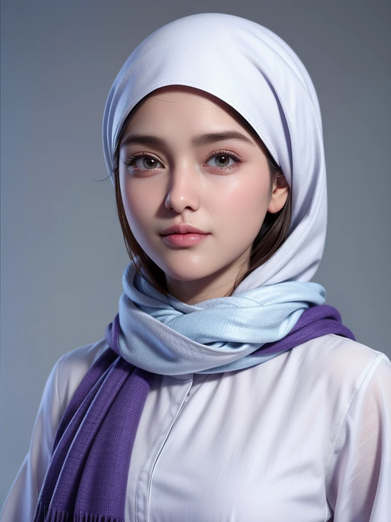 there is a woman wearing a scarf and a white shirt, a picture inspired by Mym Tuma, tumblr, hurufiyya, with accurate face, close up potrait, potrait, with kind face, picture, protrait, old picture, faridah malik, 2 7 years old, semi realism, face picture, hijab, 2 8 years old