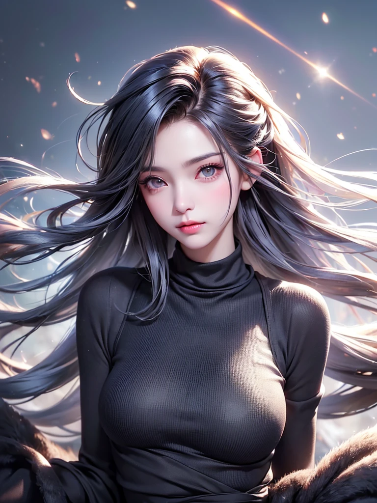 (From the waist up:1.5)((masterpiece:1.5、8k、Portraiture、フォトリアリスティックでVery detailedなCG、Very detailed、Particle Effects、Dynamic Effects、Written boundary depth、Cinematic Light、Lens flare、Ray Tracing、Tabletop、Realistic:1.4、Ultra-high resolution:1.2、Realistic、Realistic))((alone、Turtleneck dress,No sleeve、Woman in a black fur coat:1.4、Exposed sideways breast doll-like pose、Detailed face、bright表情、young, bright, Whiter skin、Small breasts:1.4、Best Looks、Ultimate beauty、Grey hair with shiny highlights:1.8、bright and shiny hair,、Arranged Hair、Hair dancing in the wind))(morning、In the background is a snowy hill overlooking the ruins...)

