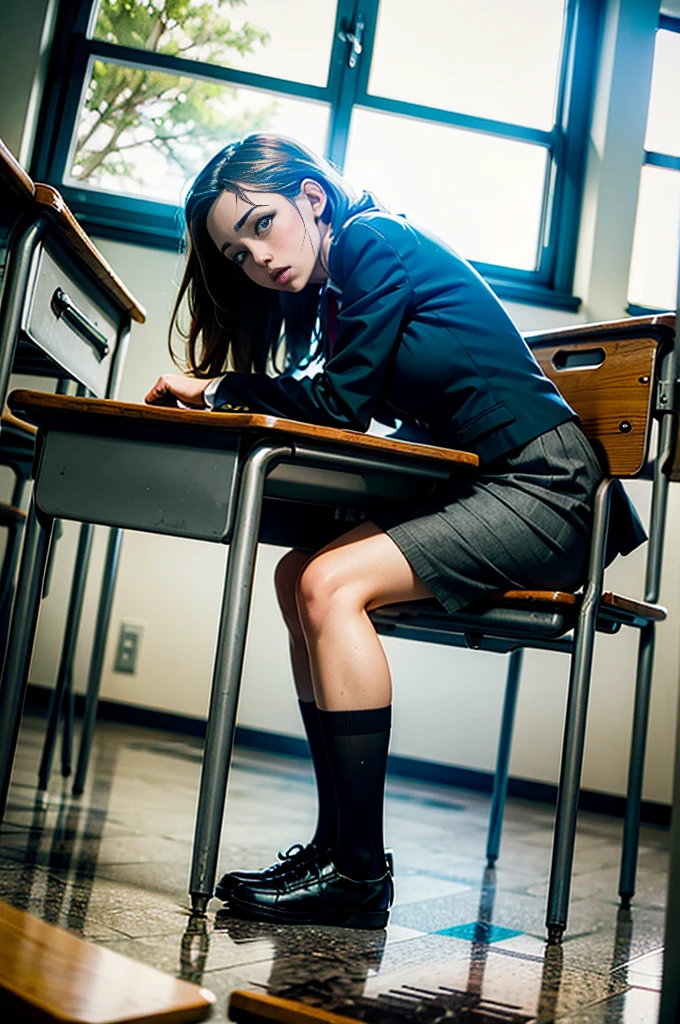 A female teacher urinates in the classroom