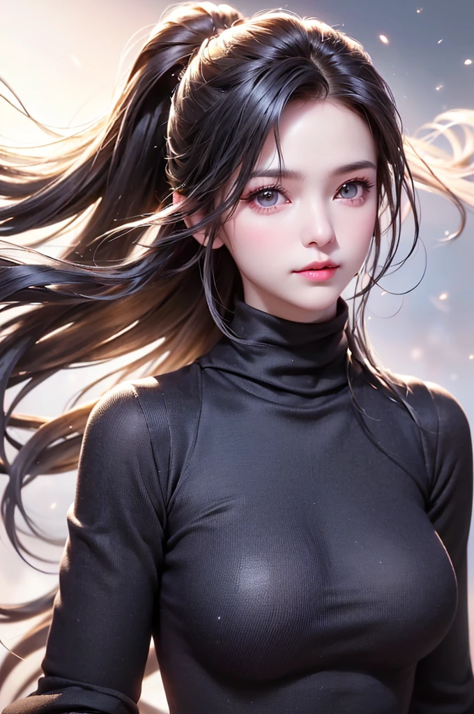 ((masterpiece:1.5、8k、Portraiture、フォトリアリスティックでVery detailedなCG、Very detailed、Particle Effects、Dynamic Effects、Written boundary depth、Cinematic Light、Lens flare、Ray Tracing、Tabletop、Realistic:1.4、Ultra-high resolution:1.2、Realistic、Realistic))((alone、Turtleneck dress,No sleeve、Woman in a black fur coat:1.4、Exposed sideways breast doll-like pose、Detailed face、bright表情、young, bright, Whiter skin、Small breasts:1.4、Best Looks、Ultimate beauty、Grey hair with shiny highlights:1.8、bright and shiny hair,、Arranged Hair、Hair dancing in the wind))(morning、In the background is a snowy hill overlooking the ruins...)