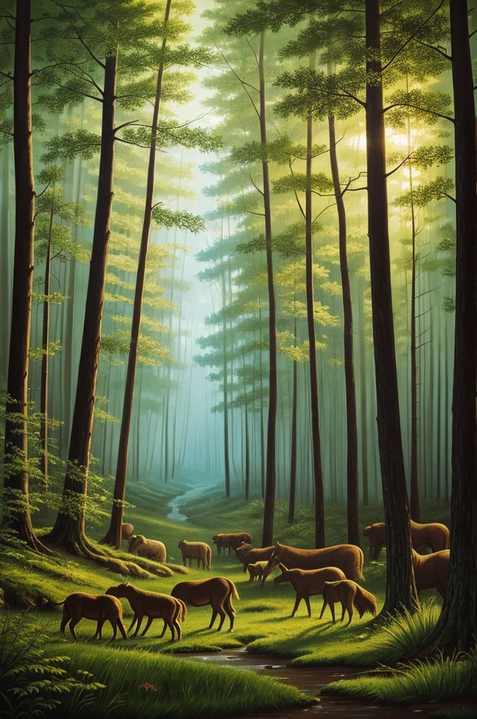 Illustration for an art painting about animals in the forest