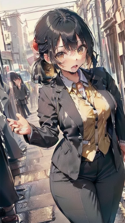 (must be follow these prompts:2.2),masterpiece,best quality,extremely detailed,(in her clothing:3.0),(in her formal styled business suit clothing:2.6),(adorable expression:2.5),(usual face:2.2),(displayed one girl on single picture:2.4),(black hair:2.1),(this girly woman is lower height:1.6),(seminal plasma on her skin:2),(A small, curvy new employee working in modern Tokyo wearing a dark grey business suit jacket and trousers:2.3),(A cute moan like a young girl:2.1),(The new employee was covered in very light amber-colored semen that had soaked into his dark gray suit.:1.8),(The new employee was wearing a business suit and had been ejaculated on there a long time ago, leaving a very light brownish yellowish stain with varying shades of color.:1.6),(The new employee's breasts, covered by her business suit, are bulging out due to her strong sexual desire.:1.9),(Lewd love juices dripping down the inner thighs of his dark grey trousers:2.1),(The new employee was repeatedly ejaculated into her vagina:2.4),(in her clothing massively ejaculated:2.6),(in her clothing ejaculated over and over again:2.4),(seminal frousy girl:1.9),(in her clothing unbelievably ejaculated:2.4),(men's elected twangers were inserted her:2.3),(in her clothing massively ejaculated:2.2),(A new employee with a plump, round body:2.3),(she was already stroked up to the depth intervaginal sensual spot:1.7),(notably buldged up her inner labia majora:2.6),(A young, shy moan:1.5),(having big breasts in her clothing:2.5),(A new employee with a very innocent look while working in the office:2.3),(The new employee is short but has a slightly plump body.:2.1),(The crotch of his dark grey trousers is heavily discolored with love juice stains.:2.5),(The new employee is convulsing and dripping love juice from her pussy, which is hidden under her pants.:1.8),(The new employee's dark grey trousers, tightly encircling her plump thighs, are damp with lascivious secretions.:1.9),(The new employee endures the slush between his legs by keeping his dark grey trousers on tight.:2.5),(The corner of a young girl's body々A new employee whose entire body was toyed with by the lewd urges that wriggled wetly.:1.7),(A new employee who is always holding his crotch over his dark grey trousers:1.7),(A moan filled with childish embarrassment:1.5),(The new employee's suit-covered breasts and nipples are bulging with lust.:1.8),(The new employee's lewd body beneath her clothes is swelling slightly with her lascivious reaction.:1.6),(The new employee works very diligently.:2.5),(The new employee has short, thick legs.:2.2),(first time々New Employees:2.2),(she looks like japanese idol:2.3),(The dark grey trousers are made of a durable fabric that will never tear.:4.3),(Her bursting breasts are completely hidden under a dark grey office suit:2.4),(she looks like a lolita:2.0),(All of this happened to the new employee himself, not anyone else.:2.1),(Slimy semen was leaking from the crotch area of his dark grey trousers.:1.6),(tough business suit:2.2),(Make sure to depict the face:5.3),(Calm expression:4.3),(Innocent face:3),(The story focuses on just that one new employee.:3.3),(The only characters that appear are the new recruits.:4.2),(Portrait Style:5)