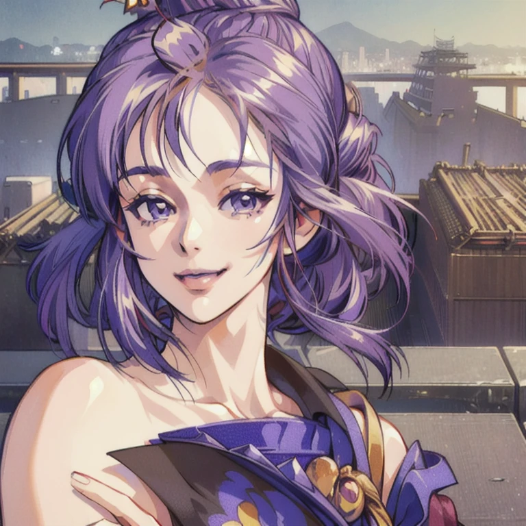 ((masterpiece)),((Ayako Katagiri)),((Katagiri Ayako)),((Full smile)),((Smile)),((((Full nudity)))),(((Kyoto cityscape))),Anatomically perfect fingers
