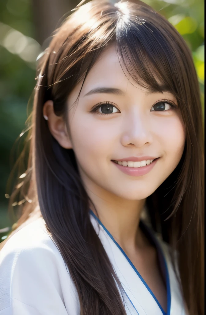 best quality, face focus, soft light, ultra high res, (photorealistic:1.4), RAW photo,(Shinozaki Ai),
1japanese girl, solo, cute, kawaii, smile, (pupil, lights in the eyes),  detailed beautiful face,(high resolution detail of human skin texture),(long hair),(portrait), chest up, white traditional kimono, in the forest,