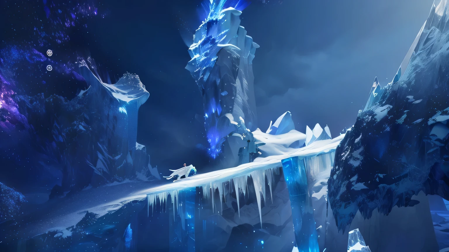 there are two statues of people standing on a frozen waterfall, winter concept art, walking across ice planet, master of ice, ice lord, on an icy throne, pillars of ice background, in an icy cavern, ice shards, made of ice, pristine concept art, ice mage, screenshot from the game, icey tundra background, ice gate, with ice powers