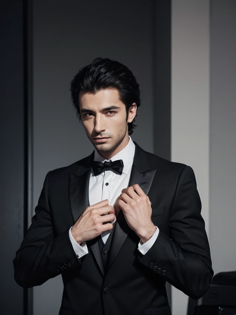 arafed man in a black suit, handsome male, handsome and attractive, handsome and elegant, portrait image, upper body, man in black suit, male model, attractive male, vitaly bulgarov, wearing a saint lauren black suit, attractive and good looking, luxury commercial photography