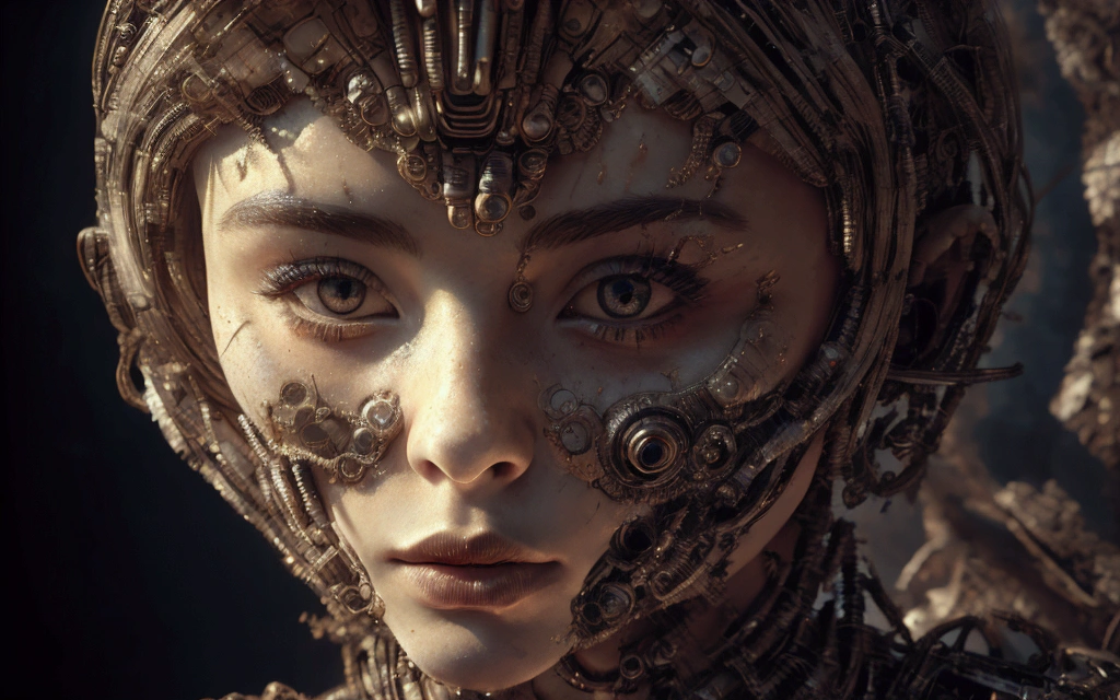 beautiful woman Chloë Grace Moretz, attacking a robot, expression of anger, (photorealistic), (high resolution 4k, 8k) apocalyptic scene, painting of Chloë Grace Moretz in high definition, cyberpunk style, post-apocalyptic, woman Chloë Grace Moretz wearing a costume with mechanical parts, a helmet with mechanical parts, transparent glass showing the hyperrealistic face, mechanical arms, large bust, defined body, defined field, nffsw,(sharp focus, realistic)(maximum quality),((best quality: 1.5) ,((masterpiece: 0.8)) intricate details, full body picture,