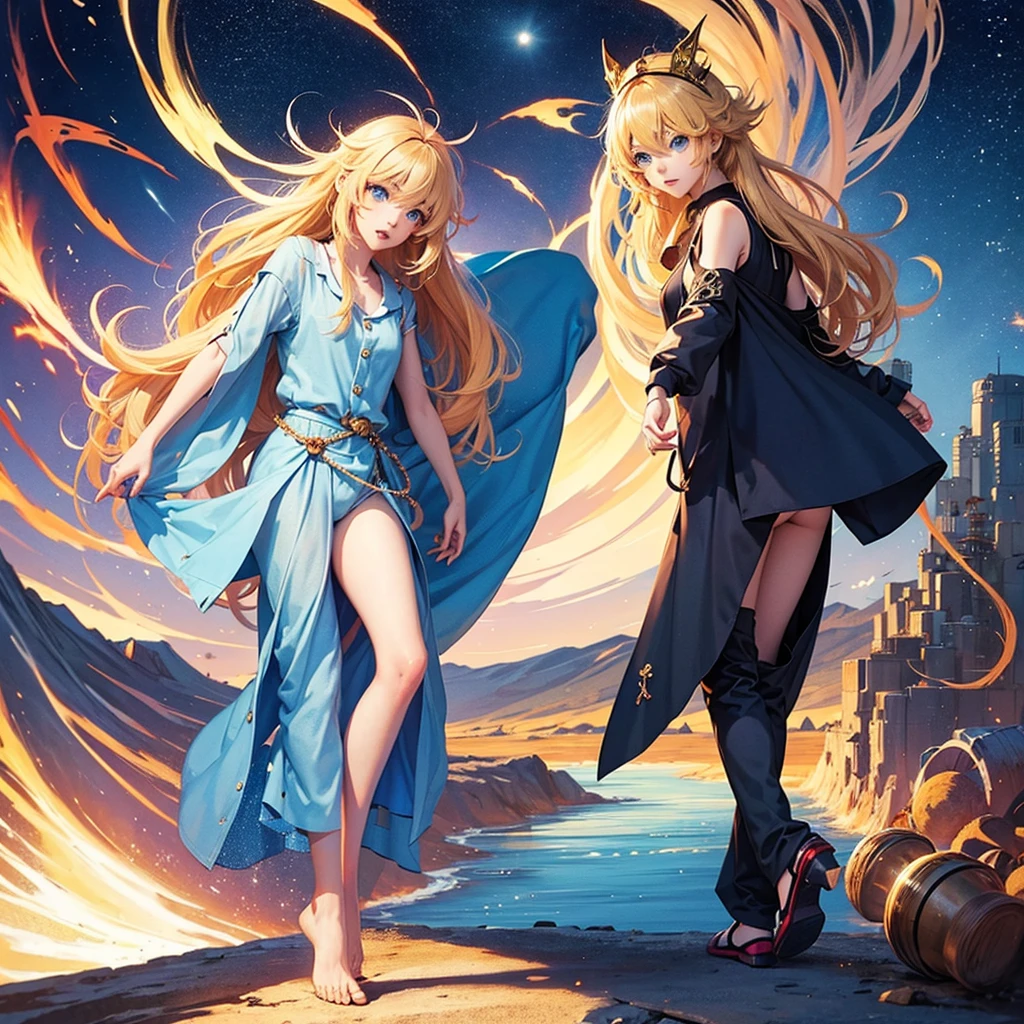 anime boy, chibi style, Beautiful, with blue eyes,blond hair, wear a full body monkey pajamas,2D anime style, anime fund 