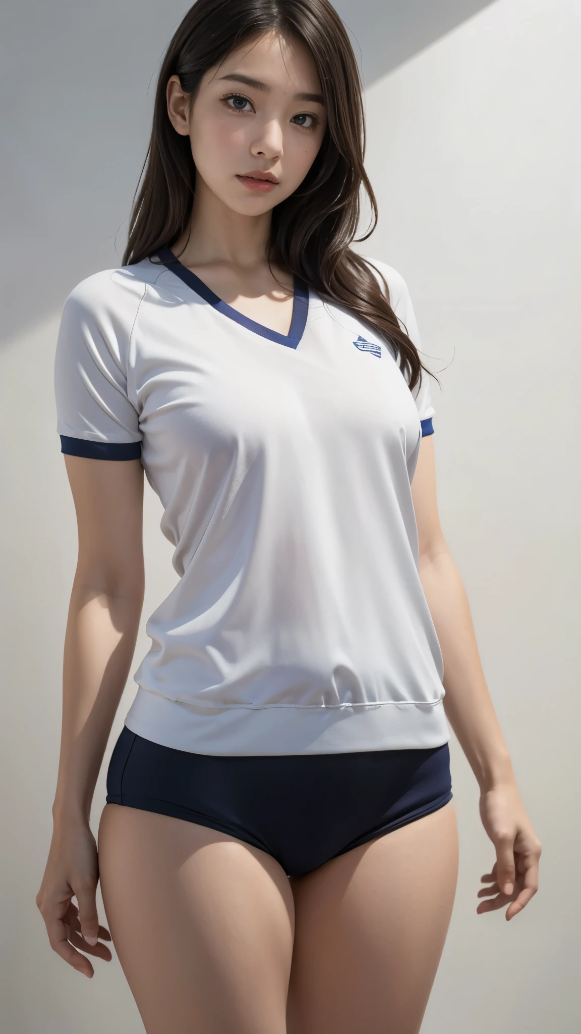 Lady in gym uniform full body standing, best quality, masterpiece