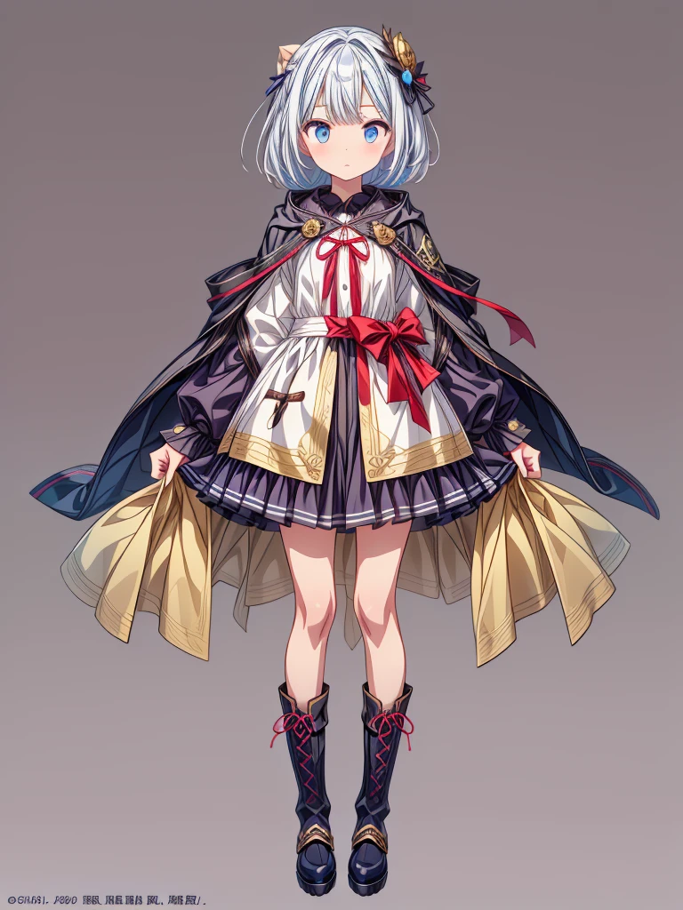 (((1girl)))、Star Fairy、vtuber-halfbody、(((highest quality、Masterpiece、The best composition、Golden Ratio、Official Art、Super detailed、Super detailedな目)))、ultra detailed, from front, headshot、 blue and white hair color、Short bangs above eyebrows、Short Hair、Standing in front of the viewer、Duffle coat、Sheepskin Long Boots、Pure white simple background、