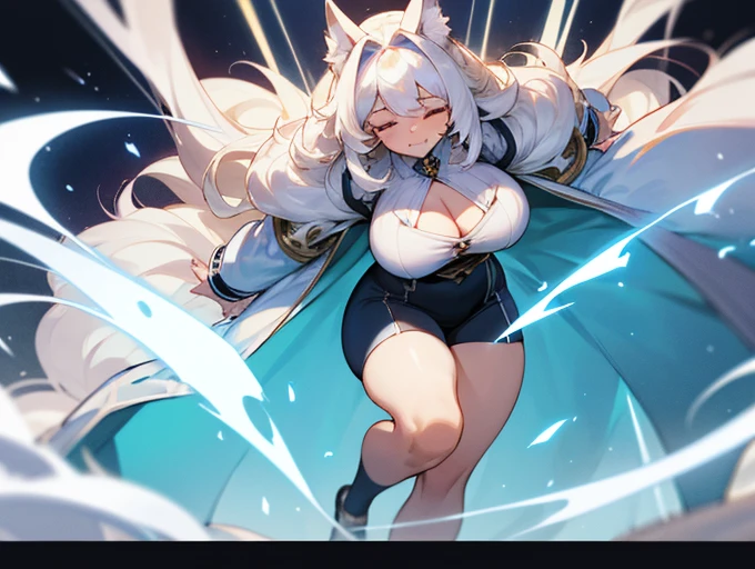 Thicc plump girl, busty, deep cleavage, extreme large long white fluffyhair,face-framing long bangs,extreme large long white fluffyhair,eyes closes,extreme large long white fluffyhair, mid-smile,extreme large long white fluffyhair, diamond necklace,huge buson, gorgeous plump body,fluffy poofy fur coat,white teared mini shirt ,spiked belts, BLUE lycra ultra mini shorts, large socks, hands in Flames,eyes closed,eyes closed,eyes closed eyes closed eyes closed eyes closed eyes closed eyes closed,face-framing long bangsface-framing long bangs face-framing long bangs,face-framing long bangs,face-framing long bangs,face-framing long bangs, lightnings in her hands, furious face, Full body