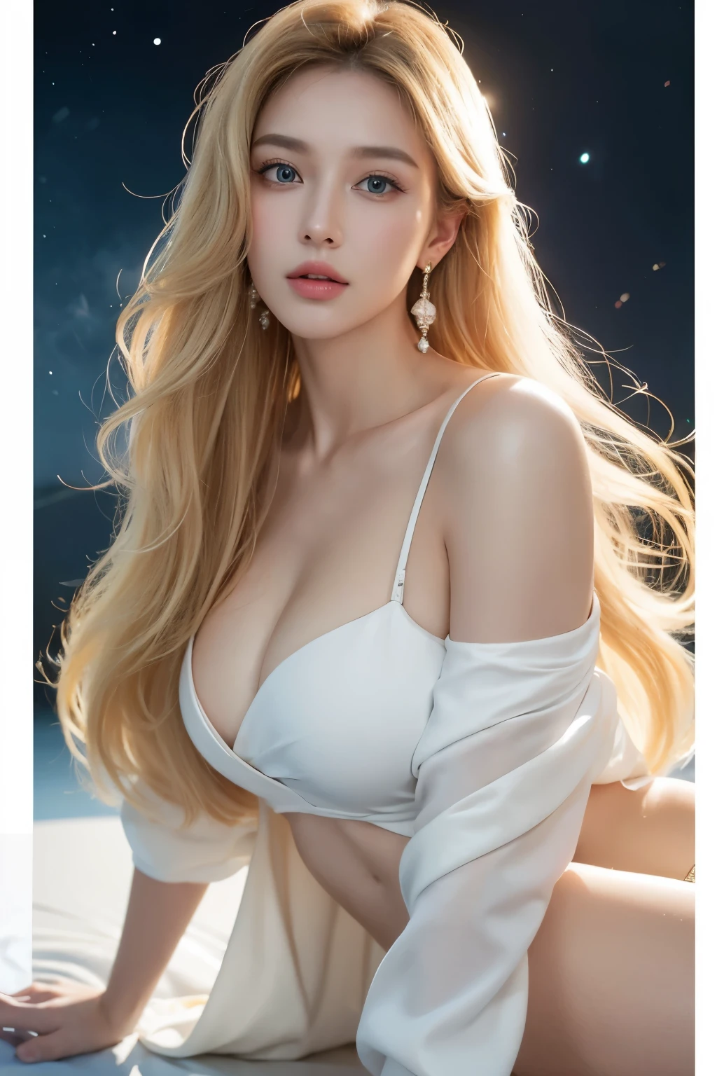 Make Annerose von Grünewald on the legend of the hero of the galaxy Die Neue These realistic,1 girl, masterpiece, super high resolution ,4K, ultra detail, analog photography, full body shot, detailed eyes, detailed lips, detailed nose, detailed fingers, detailed arms, detailed legs, natural women skin, white the most beautiful queen fashion, full body display, 28 years old, 168cm tall, space battleship Bruenhild background, blonde hair, long loose hair, blue eyes, earrings, B38-W24-H36, Highly detailed face, double eyelids, long legs, goddess, natural light, soft shadows, natural expression and posture, fine details, natural skin texture, pore and wrinkle expression, elegant and noble atmosphere, classic beauty,Ultra-precise, a big nose, nano high-tech jewelry,She is so beautiful that the Emperor of the Galactic Empire fell in love at first sight and made her the queen, the ideal of The height of her nose, the ideal proportion of her nose, the ideal width of the wing of her nose, Kind eyes, benevolent impressions,