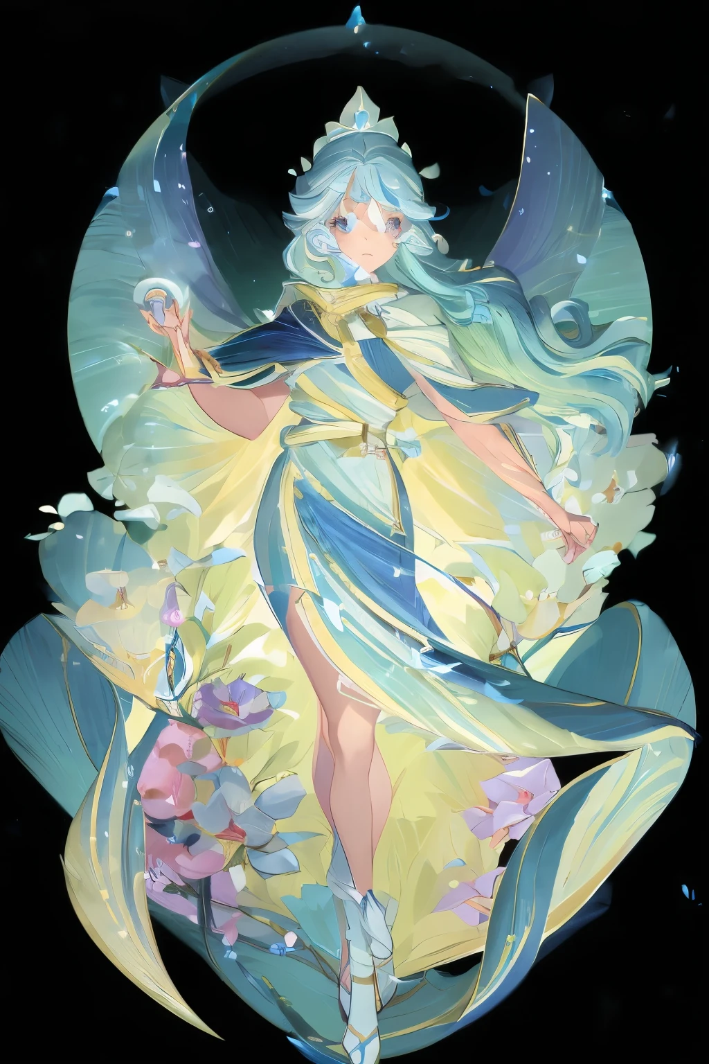 Anime girl in blue,Blue hair and blue clothes, Flowing Magic Robe, ((Beautiful fantasy queen)), Star Witch Costume, Full body fairy, Beautiful Celestial Mage, heise jinyao, Beautiful fantasy queen, cotton cloud mage robes, Jellyfish Priestess, ethereal essence, Gorgeous flowing robe, Long flowing hair and robes