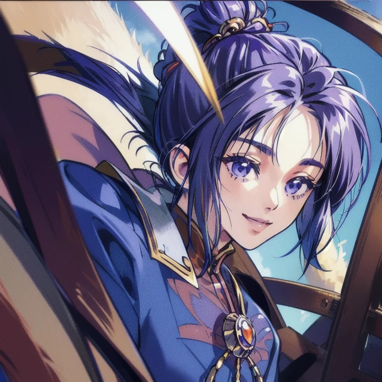 ((masterpiece)),((Ayako Katagiri)),((Katagiri Ayako)),((Mischievous Smile)),(((female knight))),Anatomically perfect fingers,Flying in the sky