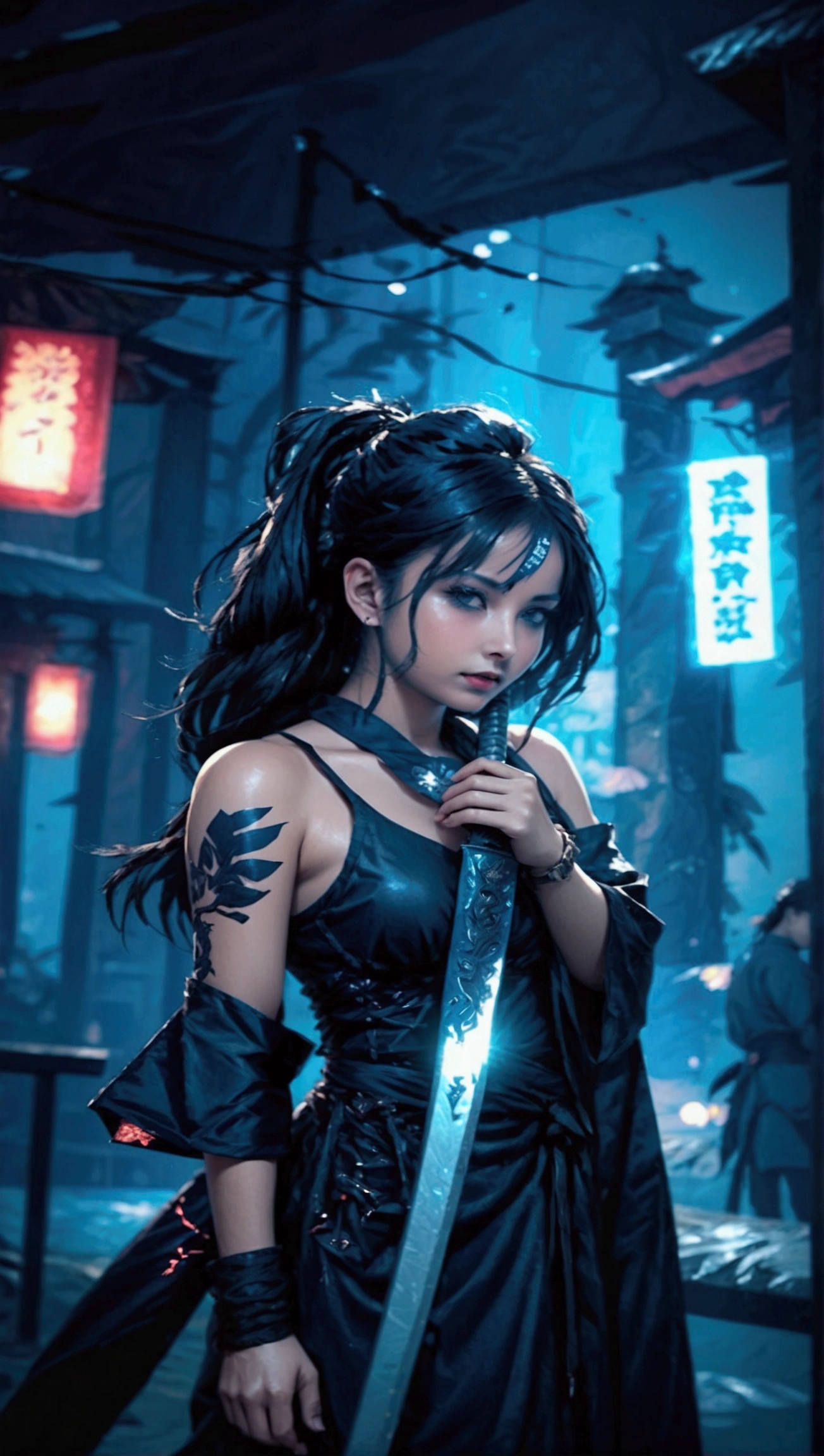 (Japanese sword "Muramasa 2".0)Beautiful and pretty woman with、Tie your hair back、hair ornamentartial artists、Warrior、Crisp eyes、Tattoo on arm、samurai、